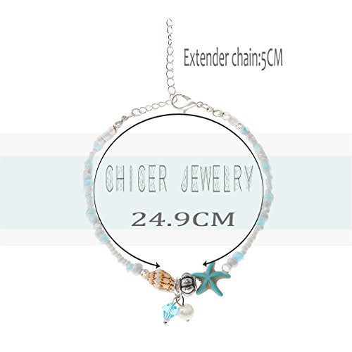 Zoestar Boho Starfish Anklet Ankle Bracelet Foot Chain Shell with Beaded Accessories Foot Jewelry for Women (Color 7)