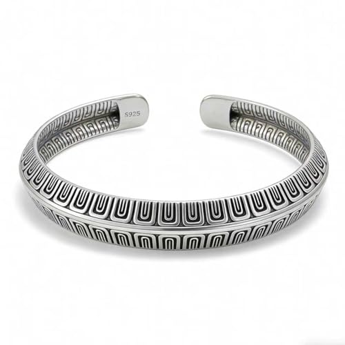 Kim Carrey S925 Sterling Silver Bracelet, Stacked Bracelets Open Bangle Cuff Design, Men's Gift Jewelry for My Man - style: Vintage