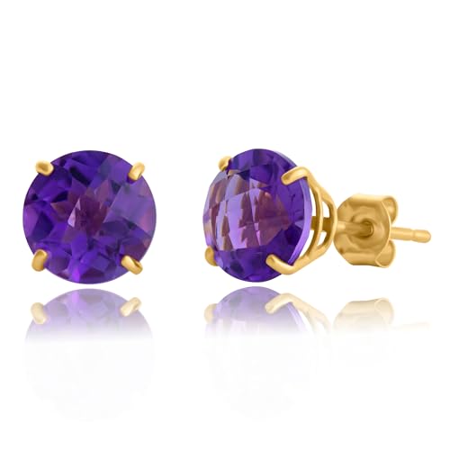10k Gold 8mm Round Birthstone Stud Earrings for Women by MAX + STONE - color: Amethyst