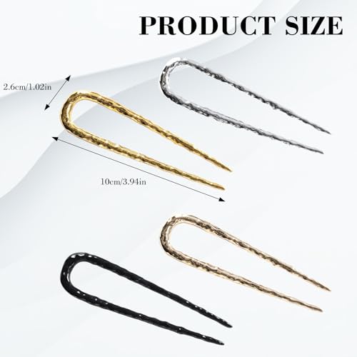 4 Pcs U Shaped, Metal French Twist Hair Pins, Hair Forks for Buns, Updo Accessories for Women & Girls and All Hair Types, Stylish Elegant
