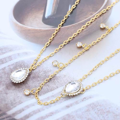 Wedding Back Necklace for Backless Dress Gold Silver Cz Bridal Backdrop Necklace Choker Rhinestone Teardrop Brides Back Body Chain Sparkly Crystal Diamond Long Drop Y Lariat Pendant Bridesmaid Women - color: Gold