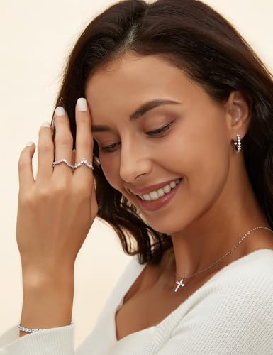 Mameloly Wedding Bands for Women Curved Marquise & Round 14K Gold Plated Dainty Stackable Cubic Zirconia CZ V Shaped Engagement Rings for Her Size 3-12 - color: Silver