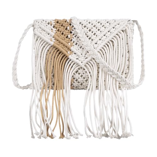 Goclothod Women Crochet Fringed Shoulder Bag Cotton Tassel Crossbody Bag Hippie Beach Purse - color: Stylish