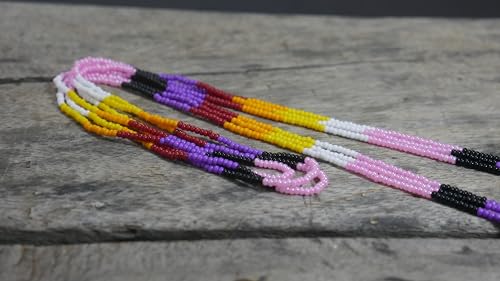 Handmade Native American Style Tribal ethnic Seed Bead Beaded Layered Medallion Necklace #1 - color: Butterfly Baby Pink