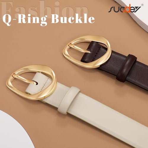 SUOSDEY Women Leather Belt for Jeans Pants, Fashion Dress Waist Belt with Gold Buckle - color: A-coffee, size: M: Fit waist 32''-36''