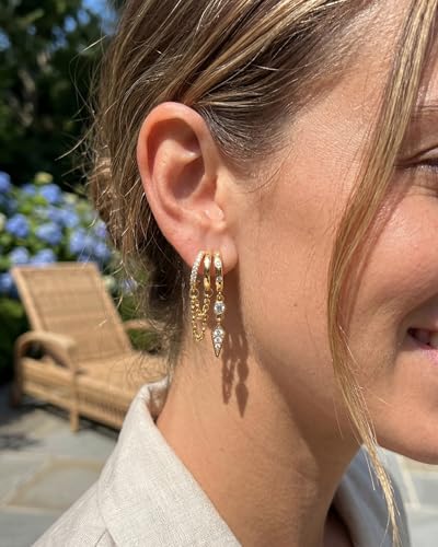 MUMREUES Gold Earrings for Women Trendy 14K Gold Plated Dangle Earrings Small Hoop Huggie Drop Stud Earrings Cubic Zirconia Simple Minimalist Dainty Chain Tassel Hypoallergenic Earrings - color: Chain & Gold