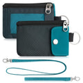 Artpaxy Minimalist Wallet For Mens Womens, Keychain RFID Blocking Zipper Small Wallet with ID Window 2 Lanyards,Water Resistant Travel Cash Card Coin Case Boys Girls - color: Dark grey+Blue green, style: Casual
