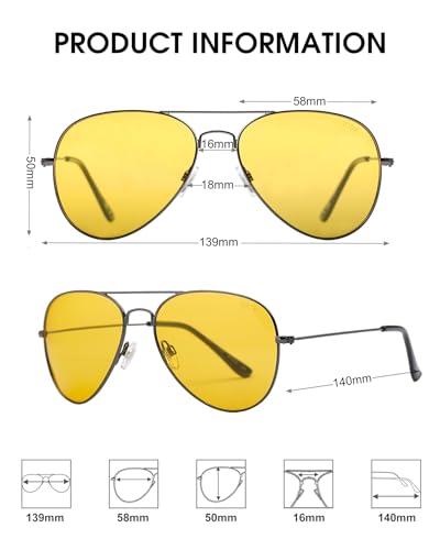 JOOX Polarized Aviator Sunglasses for Women Men, UV400 Protection Lens and Lightweight Metal Pilot Frame JX2775 - color: Gunmetal/Night Vision Yellow