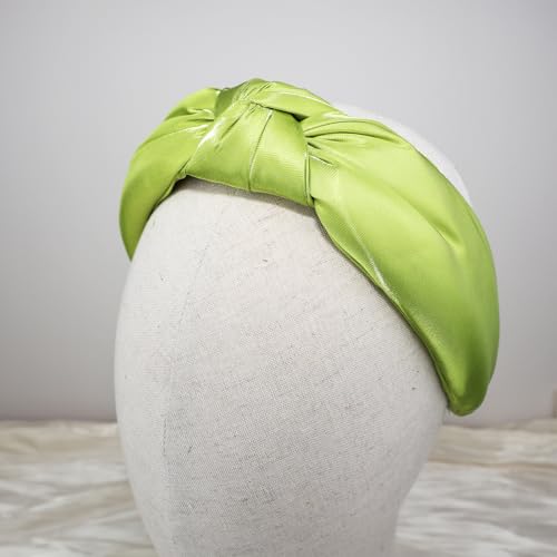 Lime Green Knotted Headbands for Women Satin Shine Non Slip Fashion Hair Bands for Sisters Girls Gifts - color: Silk Shine-Lime Green