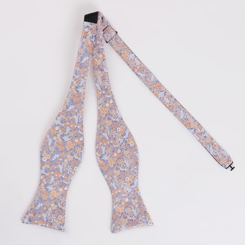 Alizeal Mens 2pcs Classic Floral Pattern Self-tied Bow Tie and Handkerchief Set - color: 045-blue/ Orange