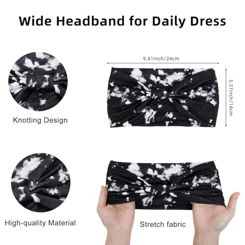 Huachi Tie Dye Headbands for Women Wide Head Wraps Boho Thick Hairbands Large African Sport Yoga Turban Headband Hair Accessories (Pack of 4) - color: Tie Dye 1