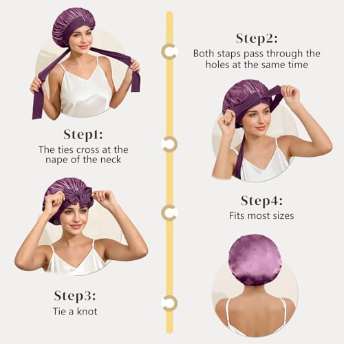 ZIMASILK 100% Mulberry Silk Bonnet for Sleeping Women Long Hair Double Layer Silk Hair Wrap with Tie Band Stay On Head (1Pc, Dark Mauve) - color: Dark Mauve-clover Crest