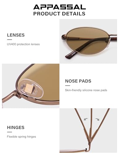 Appassal Retro Oval Sunglasses for Women Mens with Spring Hinge Sunnies AP3696 - color: C9 Brown / Tea Brown