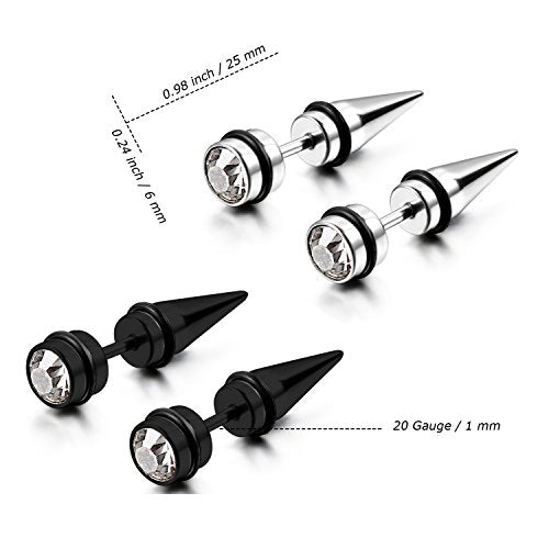 Aroncent 12PCS Stainless Steel Fake Tapers Mens Earrings Illusion Tunnel Cheater Piercing Jewelry Set for Men Women - color: A1