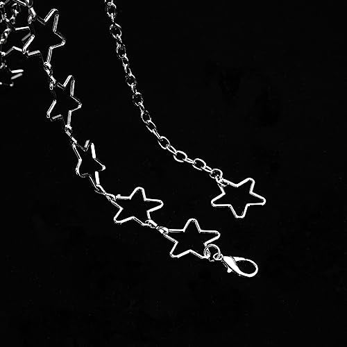 Long Tassel Waist Chain Belt for Women, Adjustable Metal Body Belly Belt Chain for Dress - color: Silver Star, size: M: (Fit Waist 43.3in)