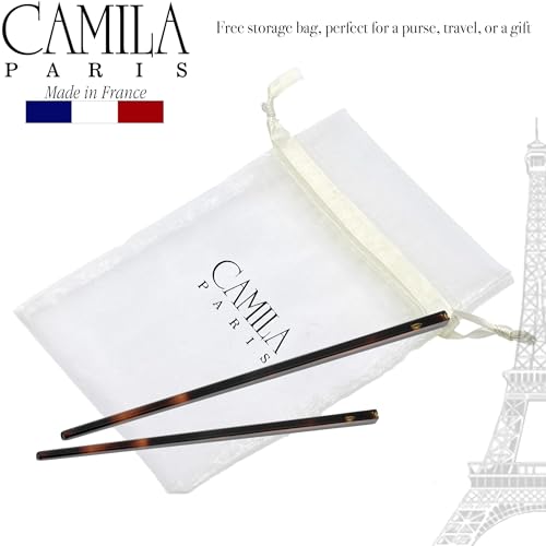 Camila Paris AD28/2 French Twist Stick Hair Pin, Set of 2 Tortoise Shell, Girls Chopsticks Hair Pins for Girls Spiral Updo Chignon Bun Holder, Styling Hair Accessories for Women, Made in France - color: Tortoise Shell