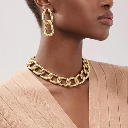 choice of all Chunky Gold Necklace Statement Necklace for Women Punk Chain Thick Gold Choker Jewelry Trendy Birthday Gifts - color: H:chunky necklace earrings set