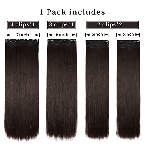 Brown Black Hair Extensions Straight Clip in Hair Extensions Clip ins - Soft and Thick (4pcs, 20Inch, 4#) - color: 4# - Brown Black