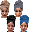 Harewom Head Wraps for Black Women Stretch Head Scarf Long African Hair Wraps Turban Headwraps Jersey Headbands - color: 4pcs-black&camel&denim_blue&dark_grey