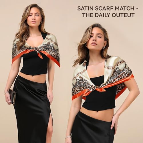 Head Scarf for Women Hair - 2 Pack 35" Square Satin Scarf, Silk Hair Scarf for Women Head Wrap for Sleeping - color: Tangerine & Fuchsia