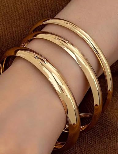 Chunky Gold Bangle Bracelets for Women, Dainty 14k Gold Plated Big Stackable Bangles Set, Trendy Cuff Bracelet Stack Fashion Jewelry Gifts - style: 5 Thin gold bangles