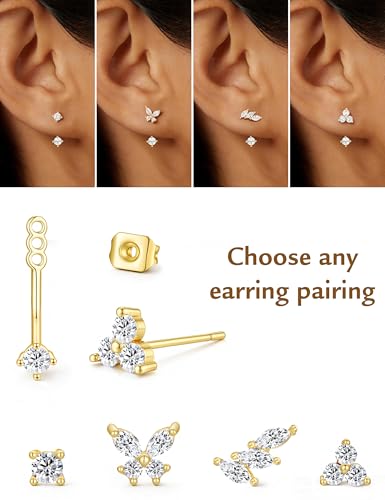 M MOOHAM Flat Back Earrings Stack for Women, Hypoallergenic 14K Gold-Plated Flatback Stud Hoop Cartilage Earring Set Trendy Multiple Conch Tragus Helix Piercing Jewelry Gifts