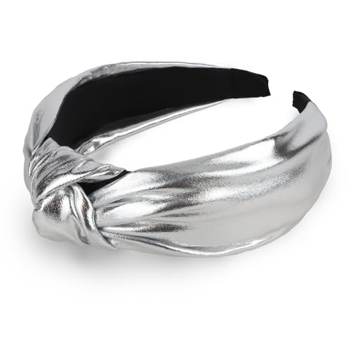 YISSION Silver Knotted Headband Wide Headbands for Women No Slip Fashion Head Band Top Knot Hairband Hair Accessories for Women - color: Silver