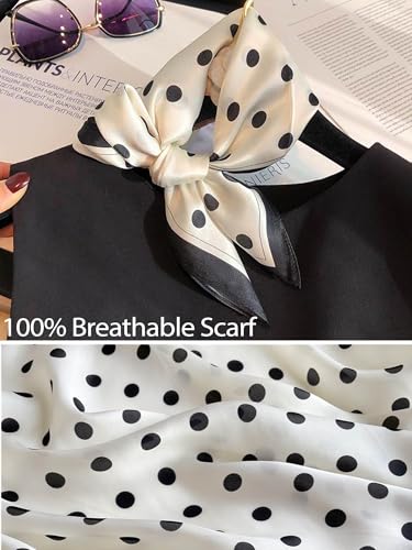 Silky Scarf for Women Lightweight Satin Bandanas Neck Hair Wrap For Sleeping Head Scarves 27.5" - color: A02 White Black Point/27.5"