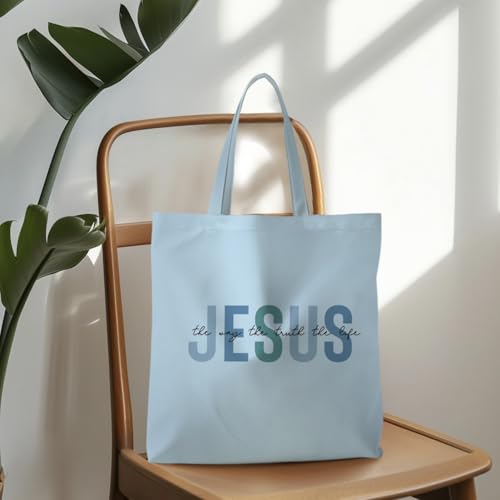 Jesus Tote Bag, Christian Tote Bags for Women, Religious Reusable Grocery Bags - color: Blue