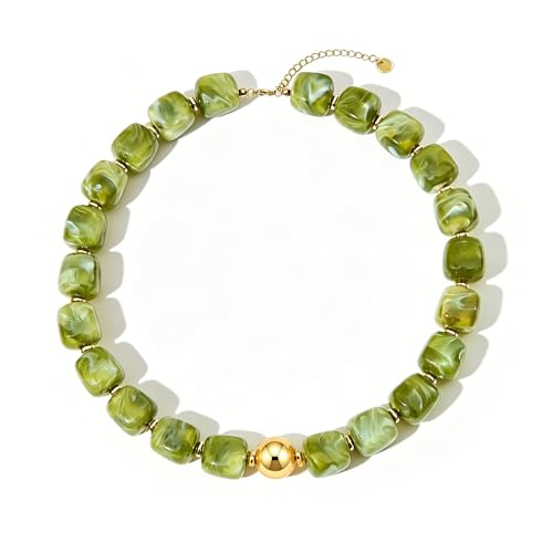 Chunky Beaded Necklace for Women Boho Colorful Statement Choker Necklaces Summer Beach Resin Jewelry Accessories - color: Lime Green
