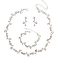 Elegant Brides Austrian Crystal Flower Choker Necklace Drop Dangle Earring Bracelet Wedding Jewelry Set for Bridesmaid Prom Costume Jewelry Set for Women - color: AB Crystal-Platinum Plated