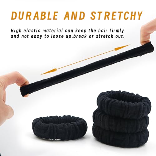 Youxuan No Damage Soft Polyester Hair Ties, No Tug Scrunchies Hair Bands with Strong Elasticity – Black - color: Black