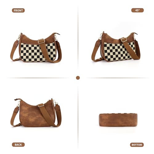 WJCD Women Crossbody Handbags Vegan Leather Shoulder Bag with Adjustable Strap - color: Brown Chessboard Pattern