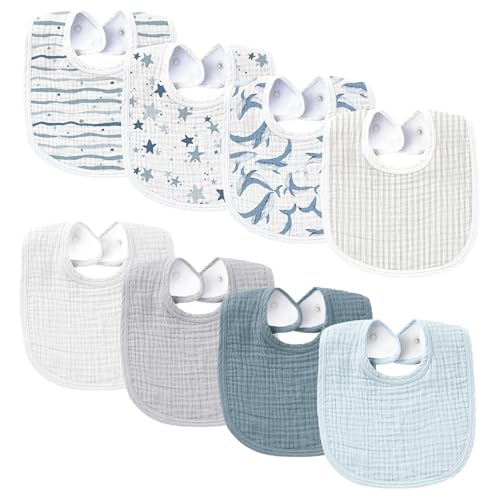Konssy Muslin Baby Bibs 8 Pack Baby Bandana Drool Bibs Cotton for Unisex Boys and Girls, Soft Absorbent Set for Teething and Drooling - color: Ocean