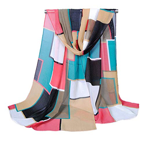 YOUR SMILE Ladies/Women's Lightweight Floral Print/Solid Color mixture Shawl Scarf For Spring Summer season - color: Check/Pink Teal