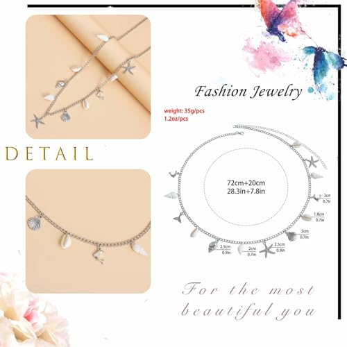 Boho Pearl Shell Waist Body Chain Starfish Conch Belly Chain Beach Bikini Body Chain Ocean Trinkets Waist Chain Belt - color: Silver