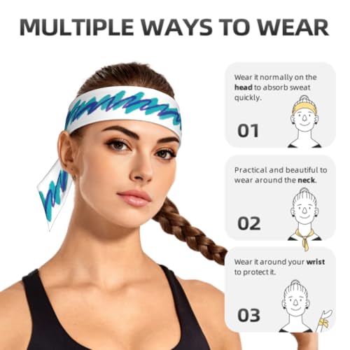 Sports Tie Headband Bandana Running Athletic Sweat Band Elastic Adjustable Sport Head Tie for Men Women Head Ties Ninja Tie Headbands Tennis Sweatbands Soccer Basketball Teams Running Head Band - color: White blue Lines