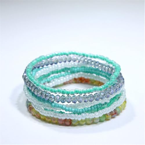 Boho Stackable Rice Beaded Bracelet Set for Women 8-10Pcs Colorful Handmade Multilayered Crystal Beads Bracelets Summer Beach Bohemian Jewelry Gift - color: B Blue