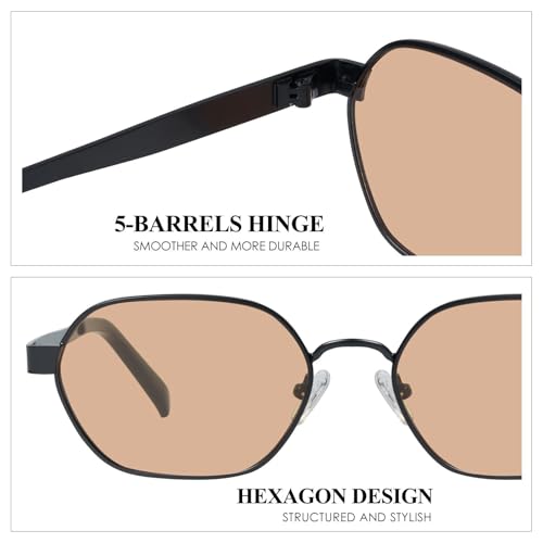 mosanana Trendy Retro Hexagon Sunglasses for Women Metal MS52593 - color: C4 Black/Brown