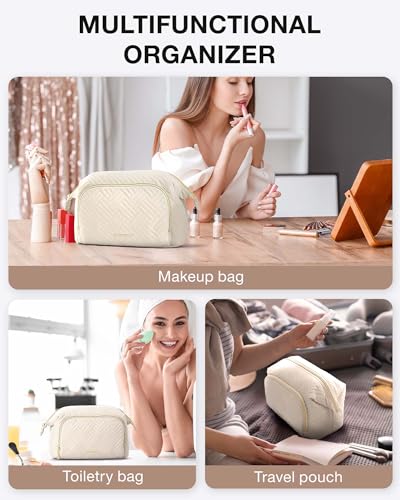 BAGSMART Travel Makeup Bag, Cosmetic Bag Small Make Up Organizer Case,Wide-open Pouch for Women Purse for Toiletries Accessories Brushes,Large Beige - color: D-1 Layer- Beige, size: Large
