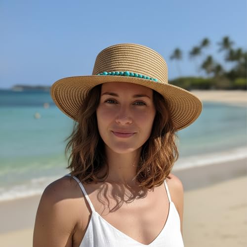 Hat Band for Cowboy Cowgirl, Turquoise Hand Made Replaceable Beaded Belt for Panama Fedora - color: Little turquoise