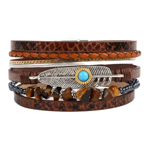 Long tiantian Boho Leather Wrap Bracelets Western Bracelets for Women Stackable Starfish Crystal Pearl Turquoise Leather Bracelet With Clasp Jewelry Gifts Boho Dresses - color: A1:dark brown Bracelet