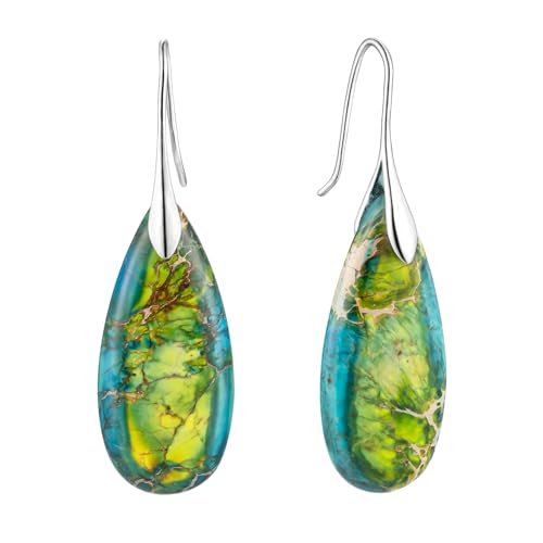SELOVO Stone Fishhook Dangle Drop Earrings Statement Earrings for Women Stone - color: Blue&Green-Silver Color Hook