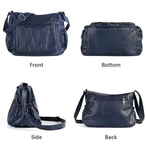 ELDA Crossbody Bags For Women Pocketbooks Soft PU Leather Purses and Handbags Multi Pocket Shoulder Bag - color: Dark Blue