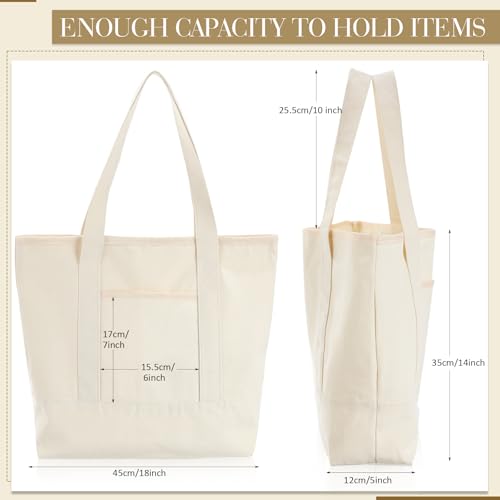 Reginary 16 Pcs Canvas Tote Bags Bulk with Outer Pocket 18 Inch Reusable Shopping Grocery Blank Tote Bag for Women Mother DIY (White) - color: Beige