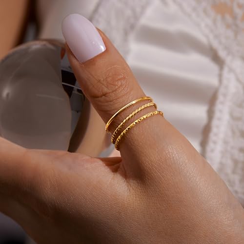 Gokeey Gold Rings for Women Non Tarnish, Dainty 14K Gold Plated Stackable Thin Thumb Ring Set Trendy Pinky Wedding Bands Engagement Rings for Women Size 4 5 6 7 8 9 10 11 - color: Gold, size: 11