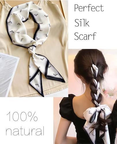 kcctoo 59” Long Silk Like Head Scarf Women's Fashion Square Neck Satin Scarfs for Bag Hair Scarves Gift 59 * 5.9” - color: O1 Spotted Horse Head White 59" X 5.9"