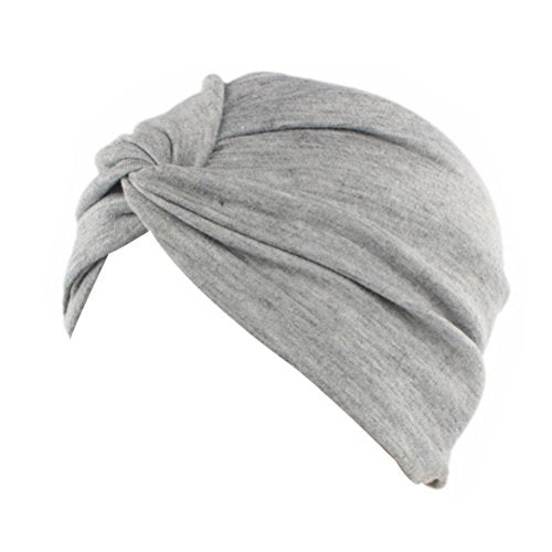 DECOU Solid Color Clean Plain Twist Pleasted Hair Turban Cap - color: Grey