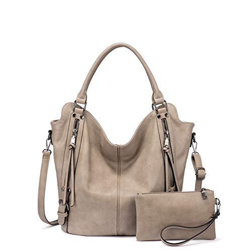 Tote Bag for Women PU Leather Shoulder Bags Fashion Hobo Bags Large Purse and Handbags with Adjustable Shoulder Strap - color: Khaki