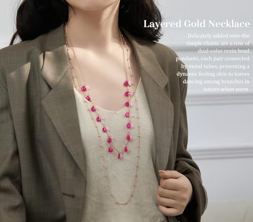BULINLIN Layered Long Necklaces for Women Long Beaded Chain Necklace CostumeJewelry Mothers Day Gifts for Mom - color: Hot pink